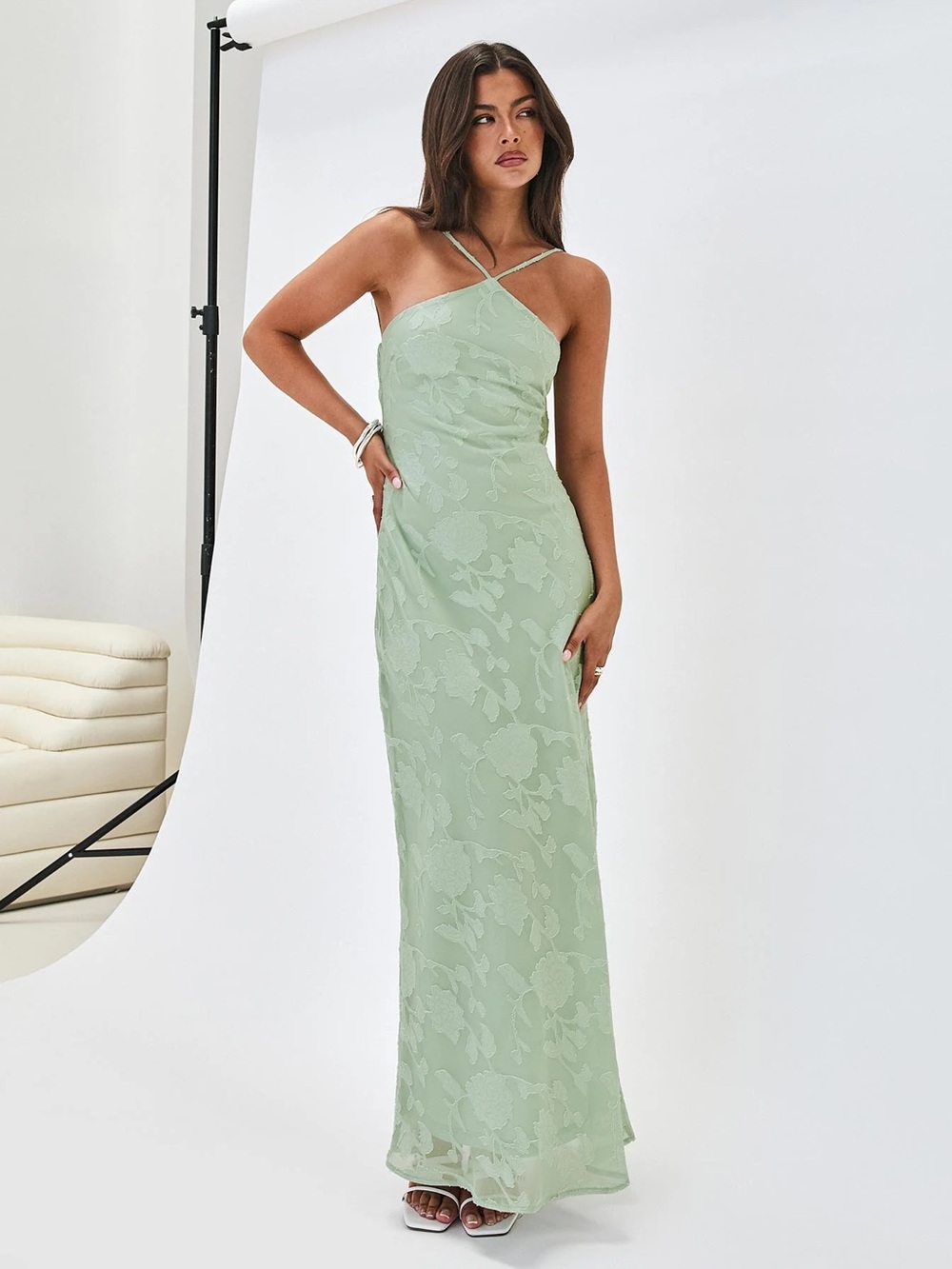 Princess Polly Zoelle Halter Maxi Dress Sage